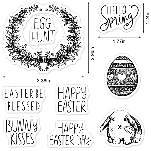 Easter Bunny Clear Stamps for Card Making and Journaling, Leaves Wreath Silicone Stamps Easter Words Rubber Stamps for Scrapbooking DIY Cards Album Crafts Supplies - color: Style 5: Et Spring Wreath