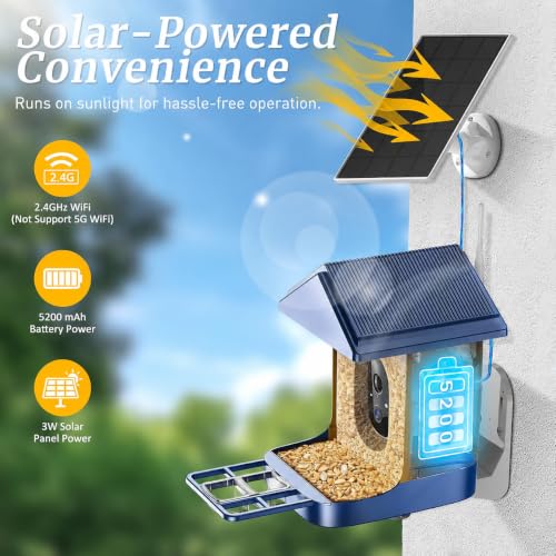 Bird Feeder with Camera, Solar Powered, 2K HD Live Video, Gifts for Men | AI bird recognition and real-time app alerts, built for reliable outdoor use in gardens, patios and backyards.