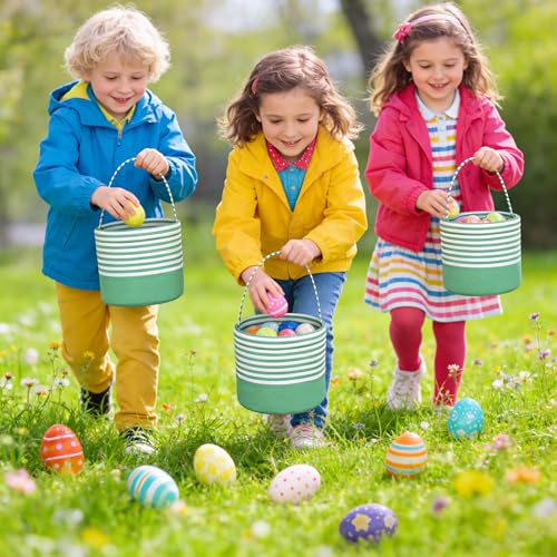 Easter Basket for Kid Boy Girl,Easter Egg Hunt Buckets,Personalized Canvas Tote Bags Easter Party Gifts for Easter Halloween - color: AB-Green
