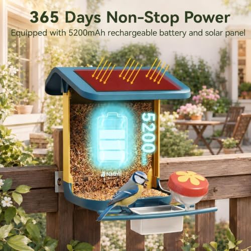 Bird Feeder with Camera Solar Powered, 2K HD Live, AI Bird ID 1.8L | 2.4g WIFI,Bird Instant Alerts, 1.8L Large-Capacity Hopper, Weatherproof Design, Easy Refill, Gift for Bird Lovers Elderly - color: Dark Blue