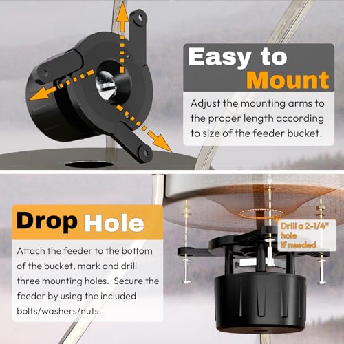 Deer Feeder Kit, 6V Feeder Kit, Feeder Motor & Timer Kit, Small-Size Game Feeder/Chicken Feeder, Sturdy Hunting Feeder Kit with Spinner/Digital Timer/Adjustable Arms/Batteries Slot/Solar Panel Port