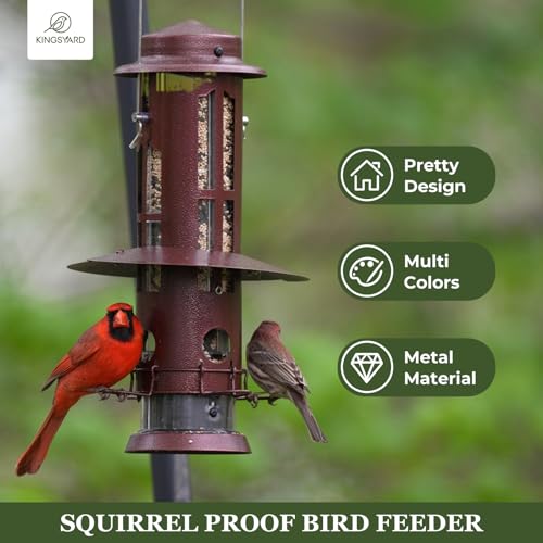 Kingsyard Squirrel Proof Bird Feeders for Outdoors Hanging | 4 Ports with Weight-Activated Perch, Chew-Proof Metal, Removable Easy-to-Clean Base, 3 lb Seed Capacity, Antique Copper - color: Antique Copper