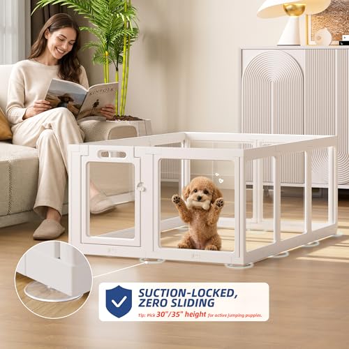 Clear Acrylic Dog Playpen Indoor, Puppy Cat Small Pet Play Pen, Pet Cat Playpen for Rabbits, Dog Fence Crate Kennel Whelping Cage (30", White, 10 Panel) - color: White, size: 30"H