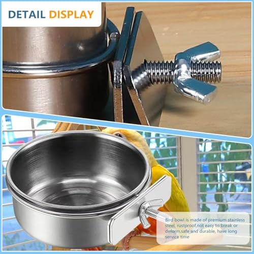 Stainless Steel Bird Feeding Bowls, 2Pcs Small Bird Feeding Cup with Holder, Parrot Food Bowl Cage Water Feeder, Pet Cage Cup Holder for Parrots, Canaries, Hamsters (Dia 7.09", 6.3") - size: 7.09", 6.3"