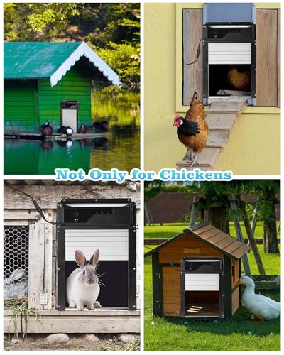 Automatic Chicken Coop Door with HD Camera, Solar Powered, 5000mAh Battery, WiFi Enabled, APP-Based Monitoring, Remote Control and Timer, with Anti-Trap Sensor and Alarm Drive(Black)