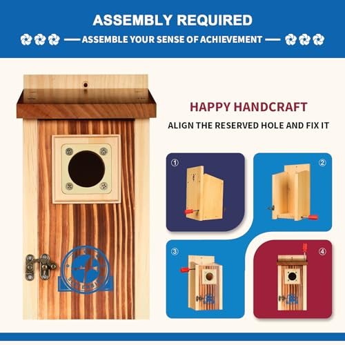 SISTERBIRD Pack of 2 Premium Bluebird Houses for Outside, Assembled Bird House Gift, Garden Decoration Bluebird House, Copper Predator Guard, Easy to Clean Bird Nesting - color: Light Toast & Copper-colored -- 2PK