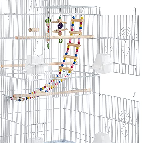Yaheetech 62.5-inch Roof Top Flight Bird Cage for Parakeets Cockatiels Conures Finches Lovebirds Canaries Budgies Small Parrots, Large Birdcage with Detachable Rolling Stand, White - color: White