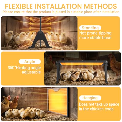 Chicken Coop Heater Brooder Plate, 180W Dual-Heating Chicken Heater | Thermostat | Cycle Mode | Light, Remote Control Chick Heater for Coop, Adjustable Chicken Warmer for Poultry, UL-Compliant - color: Black