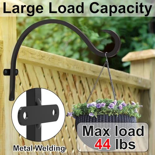 12 Inch Heavy Duty Plant Hanger Wall Hook 2 Pack - Black Iron Hanging Plant Bracket Holds 44 lbs - Rust Resistant Indoor Outdoor Hooks for Bird Feeders Lanterns Wind Chimes Hanging Baskets with Screws - size: 2 Pieces