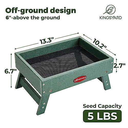 Kingsyard Ground Bird Feeder, Elevated Tray with Recycled Poly Lumber | Metal Mesh Base, Quick Drainage, Foldable Legs for Easy Storage, 5 Lbs Seed Capacity, Weather Resistant, Easy to Clean, Green - color: Green