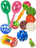10-Pack Bird Toys for Parrots – Natural Rattan and Plastic Bell Balls | Safe, Fun Cage Decor, Foot Exercise, 1.5'' - 5.5'' - size: 1.5'' - 5.5''