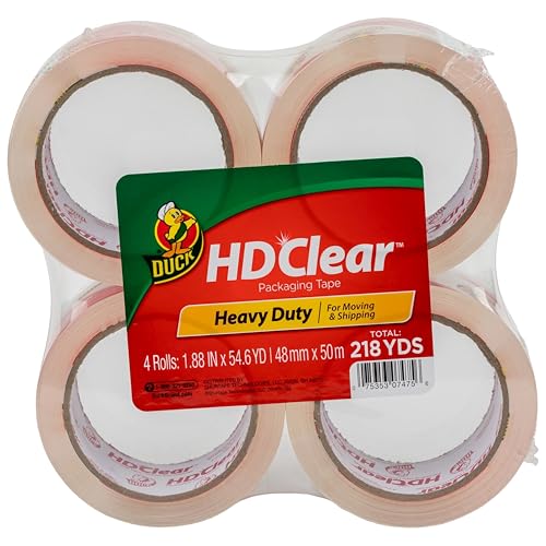 Duck HD Clear Packing Tape Refills - 4 Rolls of Heavy Duty Shipping and Moving Packing Tape - Clear Strong Packaging Tape for Boxes, Packing and Moving Supplies - 1.88 In. x 54.6 Yards (240378) - size: 4 Rolls