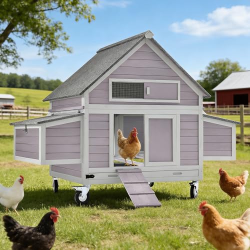 Aivituvin Chicken Coop with Wheels Large Poultry House with Two Nesting Boxes Outdoor Wooden Hen cage - size: 67.0"L x 39.8"W x 49.5"H