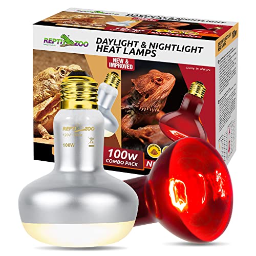 REPTI ZOO 2 Pack 100W Reptile Heat Lamp Bulbs,Upgraded Reptile Day and Night Basking Spot Bulb Combo Amphibian Infrared Heat Lamp Bulb/UVA Basking Spot Daylight Heating Light Bulb - style: Style 1