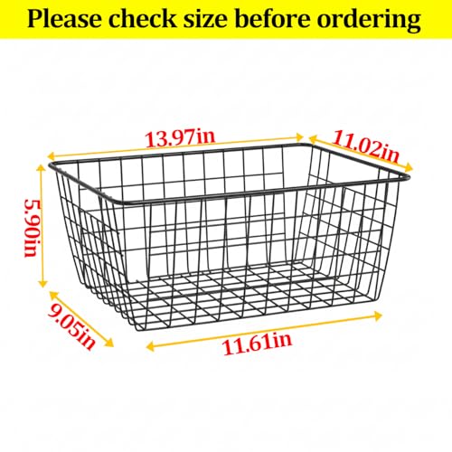 Kitchen Wire Baskets Farmhouse Decor Metal Food Storage Organizer,Household Refrigerator Bin with Built-in Handles for Cabinets,Pantry,Bathroom,Black - color: Black, size: 4 Pack Big