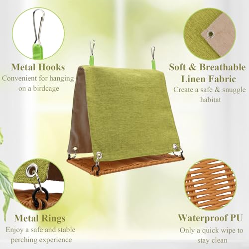 Hypeety Bird Nest Tent Cozy Hanging Snuggle Bed Hut for Cage, Green, M | Warm bed, washable, with hanging hooks, bird cage accessories, soft canvas, for cockatiel/lovebird/conure/budgie, green, M - color: Green, size: M
