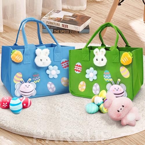 PARSUP 4PCS Easter Egg Hunt Bags Happy Easter Bunny Gift Bags with Handles, Easter Treat Bags, Felt Easter Bags for Gifts Wrapping, Egg Hunt Game, Easter Party Supplies, 12" x7.8" x6.8"