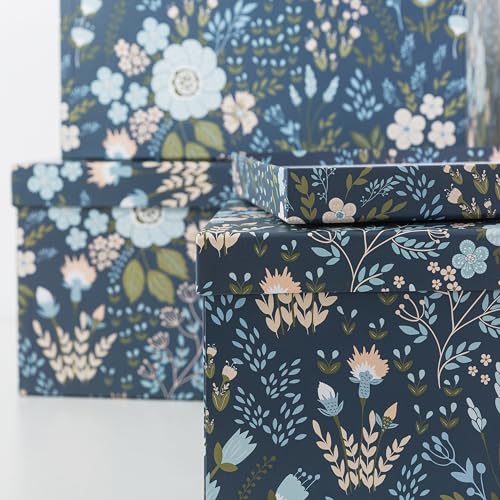Soul & Lane - Nightfall Bloom Decorative Storage Boxes with Lids, Set of 3 | Large Nesting Cardboard Keepsake Boxes for Photos and Memories, Floral Photo Storage Containers for Home Decor - color: Nightfall Bloom