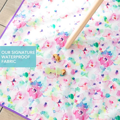 Bumkins Baby Splat Mat for Under High Chair, Babies Toddlers Eating Mess Mat, Waterproof Reusable Cloth for Arts and Crafts, Playtime for Kids, Floors or Tables, Fabric 42inx42in, Watercolors Floral - color: C2 Watercolors