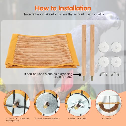 BWOGUE Bird Nest Bed Hanging Hammock, Parakeet Bed for Cage, Cockatiel Bed | Warm Fleece Snuggle Hut, Double-Layer Comfort, Wooden Perch Setup, Washable Hammock - color: Yellow, size: Large (13.56"x9.2")