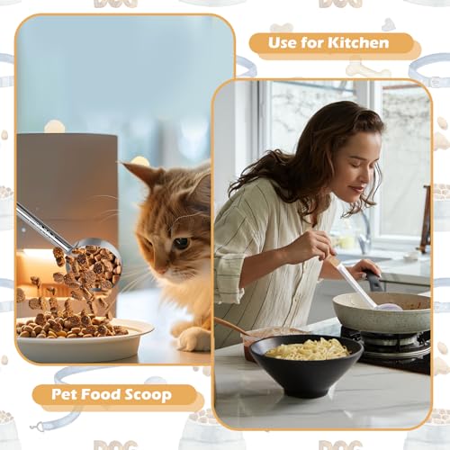 2 Pcs Dog Food Scoop 1/3 Cup Stainless Steel Dog Food Measuring Cups Long Handled Scoop for Dogs Cats Birds and Rabbits Food(1/3 CUP) - size: 1/3 CUP
