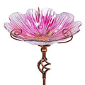 Glass Birdbath Birdfeeder with Metal Stake Garden Yard Outdoor Pink | 31inch height stain glass pink flower bird bath for outside, bird bath bowl,attract wild birds and beautify outdoor gardens - color: Pink