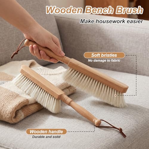 2pcs Horse Hair Brush Horsehair Bristles Duster Horse Hair Brush with Wood Handle Counter Brushs for Furniture, Drafting, Patio, Bed, Fireplace, Hand Broom, Dust Brushs