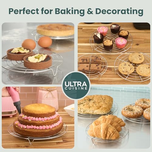 3 Set Round Cooling Racks for Baking (7.5, 9 & 10.5 Inch) | Oven & Dishwasher-Safe, 100% Stainless Steel, Steaming and Baking Rack , Fits Air Fryer, Pressure Cooker & Cake Pan - size: Round Rack 3-Pack