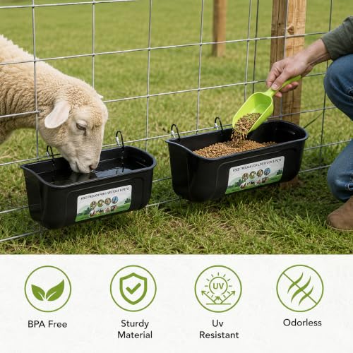 Chicken Feeder Waterer, 2 Pack Hanging Fence Trough, 5 Quart Total Capacity Plastic Feeder with Clips & Screws for Chicken, Duck, Goat, Sheep, Piglet, Dog and Poultry Livestock (Black 2pcs) - color: Black 2pcs