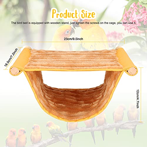 BWOGUE Bird Nest Bed Hanging Hammock, Parakeet Bed for Cage, Cockatiel Bed | Warm Fleece Snuggle Hut, Double-Layer Comfort, Wooden Perch Setup, Washable Hammock - color: Yellow, size: Medium (9"x7.2")