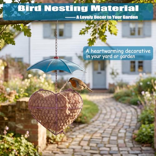 Bird Nesting Material Holder, Camel Fiber Bird Nesting Heart with 100g Camel Fiber, Hummingbird Nesting Material for Garden Decor, Gift for Bird Lovers