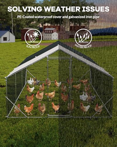 GarveeLife Large Metal Chicken Coop, Chicken Run for 20/30 Chickens, Outdoor Walk in Poultry Cage with Anti-UV Cover and Waterproof, 19.68 x 9.84 x 6.56 ft - size: 118" W x 236" D x 79" H
