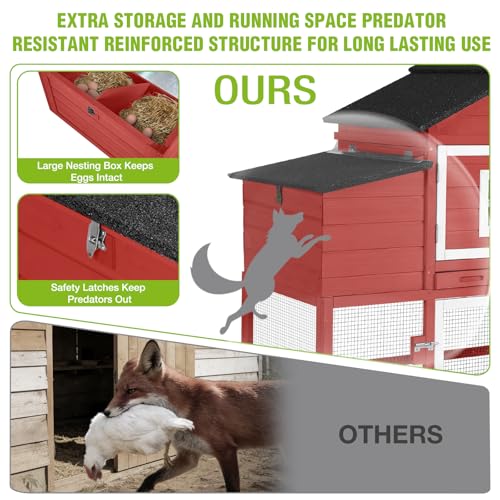 GUTINNEEN Large Chicken Coop with Wheels, Expandable Mobile Chicken House for Outdoor Use, Hen House Poultry Cage with Nesting Box, Leakproof Pull-Out Tray & UV-Resistant Roof – Red - color: (Red)