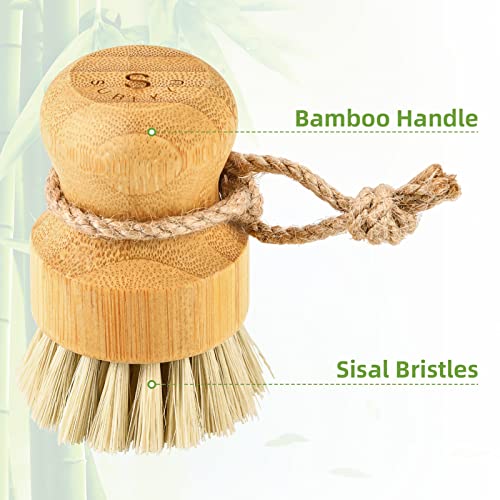 SUBEKYU Bamboo Dish Scrub Brush,Vegetable Brush,Produce Brush,1 Pack | Natural Sisal Bristles,Kitchen Wooden Cleaning Scrubbers - color: Sisal Brush, 1p