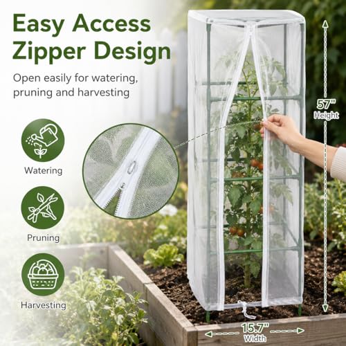 Halatool Garden Tomato Plant Cover Netting, Fits 50–63" Square Tomato Cages | Garden Bird Netting with Zipper & Drawstring, Insect Barrier, Plant Covers from Insects Animals, 2 Pack, 57"×15.7" - color: 2 Pack, size: 57 inch