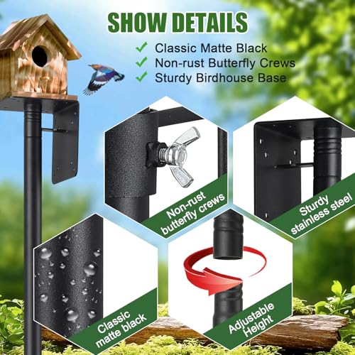 Bird Feeder Poles for Outdoors, Heavy Duty 108 Inch Birdhouse Stand Stake 1.2 Inch Diameter Metal Bird Mounting Pole for Yard Garden - size: 105"