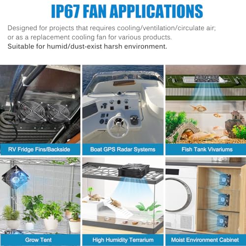 GDSTIME 120mm x 38mm 12V DC Waterproof IP67 Fan High CFM Dual Ball 2Pin | for RV Fridge, Power Station, DIY Cooling Ventilation Exhaust Projects - size: 120x38mm