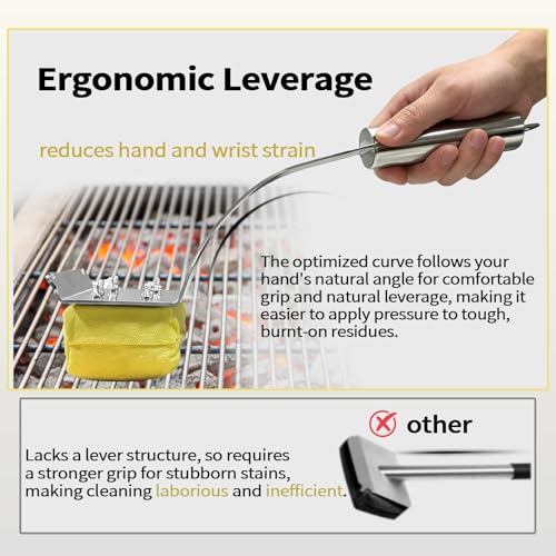 Bristle Free Grill Brush, Grill Cleaner for BBQ with Steam-Activated Cleaning Pad, 304 Stainless Steel Handle, Replaceable Head for Gas, Charcoal, Pellet Grills & Backyard BBQs