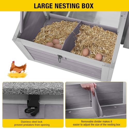 Large Chicken Coop, Wooden Chicken Coops with Nesting Boxes and Removable Tray, Waterproof Hen House with Asphalt Roof, Poultry Cage for Outdoor Backyard, Unique Folding Design - color: Grey, size: 69.8"L x 42.0"W x 54.6"H