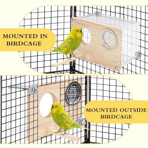 Parakeet Nesting Box for Cage, High-Transparent PET Parakeet Nest, Versatile Bird Houses for Canary, Lovebird and Parrot, Bird Boxes for Nesting with Wood Perch, Bird Cage Accessories (S, Rectangle)