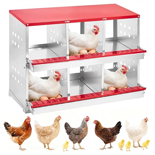 Chicken Nesting Box, 2-Tier 6 Compartments Metal Poultry Nest Box, Hen Laying Box, with Perch & Ventilation Holes, for Backyard Chicken Coops Home Poultry Raising - size: 37.8"L x 18.9"W x 28.0"H