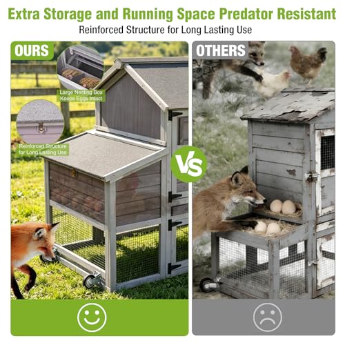 Gutinneen 77" Mobile Chicken Coop with Wheels for 4-6 Chickens, Expandable Wooden Hen House with Reinforced Nesting Box, Full-Cover UV Roof, Pull-Out Tray, Outdoor Duck Coop & Rabbit Hutch - color: (Grey-AIR27)
