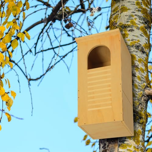 Cinnvoice Large Owl Houses for Outdoors 13" x 13" x 26", Treated Exterior Grade Plywood Owl Nesting Box with Arch Opening Large Bird House for Outside Backyard, Easy Assembly Required