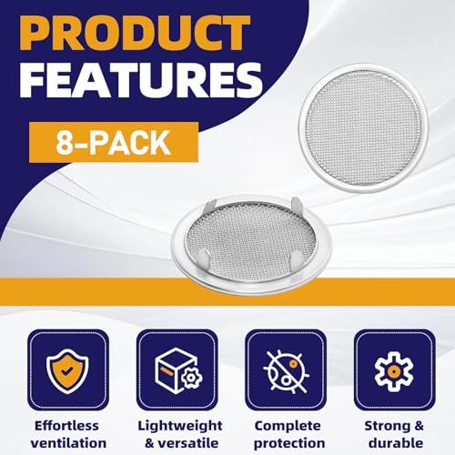 8-Pack 2 Inch Round Vent Covers with Mesh Screen, Metal Circular Vent Screen with Tab Fasteners Compatible with for Pet Cages Reptiles Birds, Storage Racks, Home, Garage and Industrial Ventilation