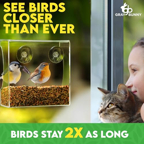 Clear Window Bird Feeder for Outdoors, Bird Houses with Strong Suction Cups | Premium bird feeder for window, cardinal bird feeder, drain holes & large seed capacity - style: Square Feeder