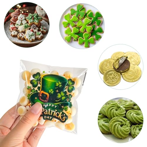 ZYLOP Self-Sealing St Patricks Cellophane Goodie Bags - 4x4 Inch 200 PCS Plastic Self-Adhesive St Patricks Cookie Candy Treat Bags for Gifts Giving Shamrock Bags Holiday Candy Bags Wrap, 4 Style - color: St. Patricks 200pcs