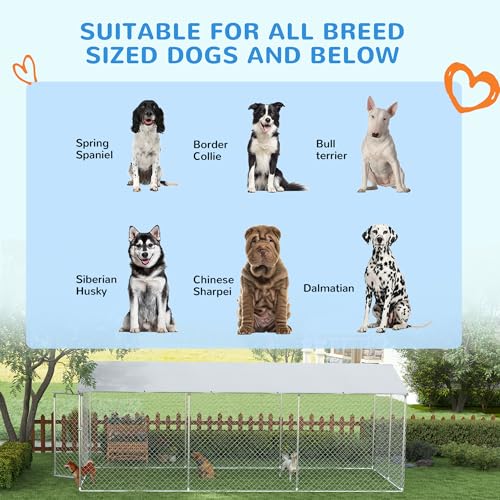 PawHut Outdoor Dog Kennel for Large Breeds 20' x 7.5' x 6.5' | Heavy Duty Dog Run Outdoor Fence, Waterproof Cover, Galvanized Chain Link, Secure Lock, for Chickens, Ducks - size: 236.2"L x 90.6"W x 78.7"H