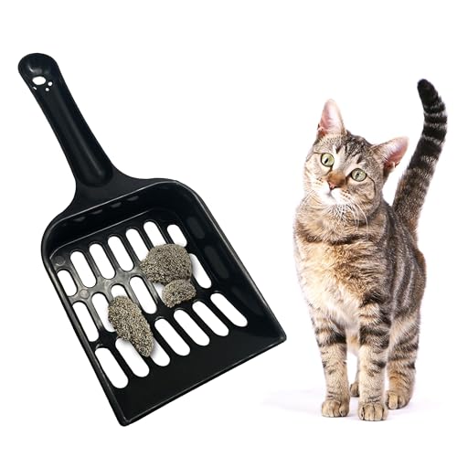 SunGrow Cat Pellet Scoop, Black Sifter and Poop Lifter, Pet Litter Box Maintenance, Plastic Shovel with Wide Slats, Kitten Scooper for Pine Pellets, Convenient Hanging Hole for Quick Storage, 8x3.5