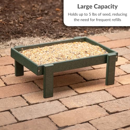 DutchCrafters Amish American Made Platform Bird Feeder, Free Standing Ground Bird Feeders for Outdoors, with Raised Seed Tray for Wild Birds, Chicken, Squirrel, Gift for Birdwatchers (Turf Green) - color: Turf Green