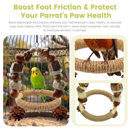3Pcs Natural Bird Chew Toys, Hanging Bird Swing with Sisal Perch | Claw Grinding Non-Slip Grip Design, Saving Space, for Parakeet, Budgie, Cockatiel, Conure, Lovebird, Canary, Finch - color: swing+perch+chew
